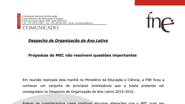 Despacho de Organização do Ano Letivo - Propostas do MEC não resolvem questões importantes